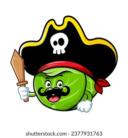 vector cartoon, character, and mascot of a cabbage wearing pirates costume.