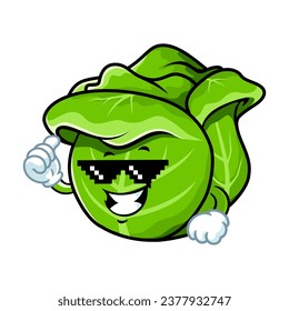 vector cartoon, character, and mascot of a cabbage with thug life style.