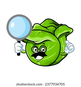 vector cartoon, character, and mascot of a cabbage holding loupe.