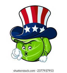 vector cartoon, character, and mascot of a cabbage with i want you pose.