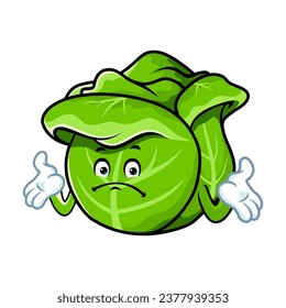 vector cartoon, character, and mascot of a cabbage with i do not know expression face.