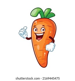 vector cartoon, character, and mascot of a carrot with thumbs up hand.