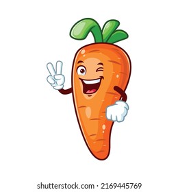 vector cartoon, character, and mascot of a carrot with two finger.