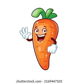 vector cartoon, character, and mascot of a carrot with wave hand.