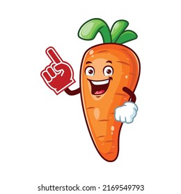 vector cartoon, character, and mascot of a carrot wearing finger foam.