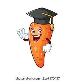 vector cartoon, character, and mascot of a carrot wearing graduation hat.