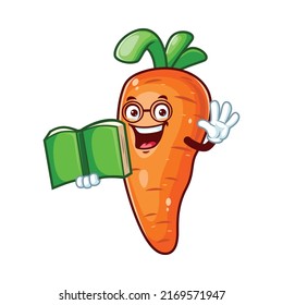 vector cartoon, character, and mascot of a carrot holding book.