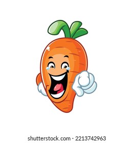 vector cartoon, character, and mascot of a carrot with laughing face.