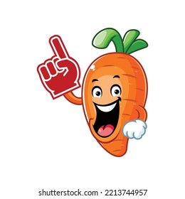 vector cartoon, character, and mascot of a carrot wearing finger foam.