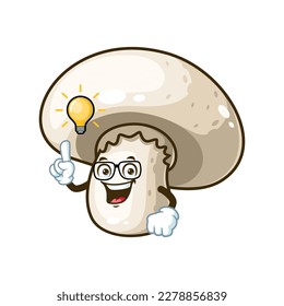 vector cartoon, character, and mascot of a champignon mushroom geek get an idea.