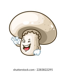vector cartoon, character, and mascot of a champignon mushroom with ok pose.