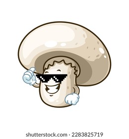 vector cartoon, character, and mascot of a champignon mushroom with thug life style.