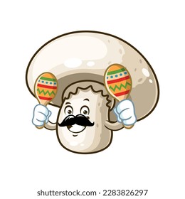 vector cartoon, character, and mascot of a champignon mushroom holding maracas.