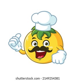 vector cartoon character, mascot of chef yellow tomato with moustache