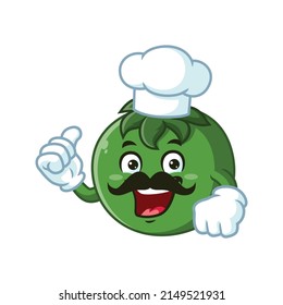 vector cartoon character, mascot of chef green tomato with moustache