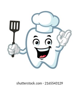 vector cartoon, character, and mascot of a chef teeth holding spatula.