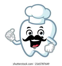 caricatura vectorial, personaje y mascota de un bigote de chef dientes con pulgares hacia arriba.