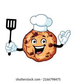 vector cartoon, character, and mascot of a chef cookies holding spatula.