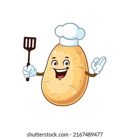 vector cartoon, character, and mascot of a chef potato holding spatula.