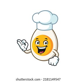 vector cartoon, character, and mascot of a chef boiled egg ok pose.