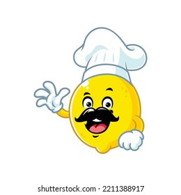 vector cartoon, character, and mascot of a chef lemon with wave hand.