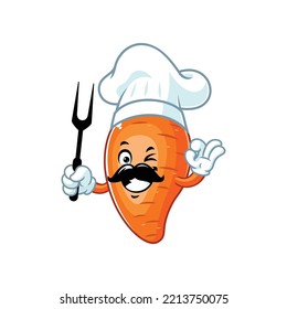 vector cartoon, character, and mascot of a chef carrot holding grill fork.