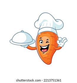 vector cartoon, character, and mascot of a chef carrot holding tray catering.