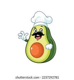 caricatura vectorial, personaje y mascota de un aguacate de chef con mano ondulada.