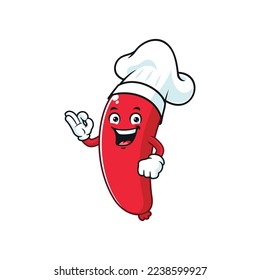 vector cartoon, character, and mascot of a chef sausage with ok pose.