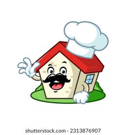 vector cartoon, character, and mascot of a chef house with wave hand.