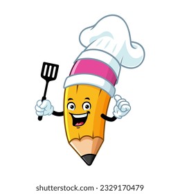 vector cartoon, character, and mascot of a chef pencil holding spatula.