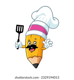 vector cartoon, character, and mascot of a chef pencil holding spatula.