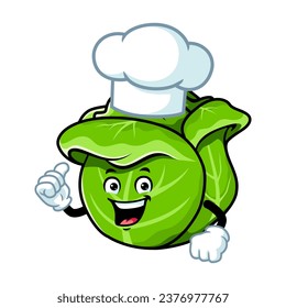 vector cartoon, character, and mascot of a chef cabbage with thumbs up hand.