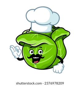 vector cartoon, character, and mascot of a chef cabbage with ok pose.