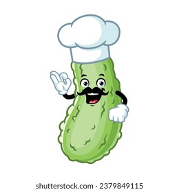 vector cartoon, character, and mascot of a chef pickle with ok pose.