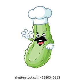 vector cartoon, character, and mascot of a chef pickle with wave hand.