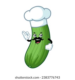 vector cartoon, character, and mascot of a chef cucumber with ok pose.