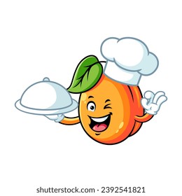 vector cartoon, character, and mascot of a chef apricot holding tray catering.