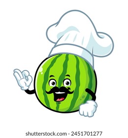 vector cartoon, character, and mascot of a chef watermelon with ok pose.