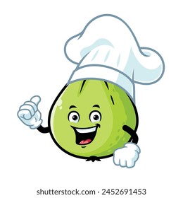 vector cartoon, character, and mascot of a chef guava with thumbs up hand.