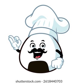 vector cartoon, character, and mascot of a chef onigiri with ok pose.