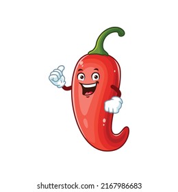vector cartoon, character, and mascot of a chili with thumbs up hand.