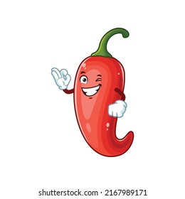 vector cartoon, character, and mascot of a chili say ok pose.