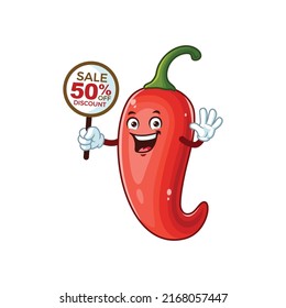 Vektorgrafik, Charakter und Maskottchen eines Chilis mit Discount-Zeichenbrett.