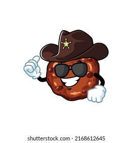 vector cartoon, character, and mascot of a chocolate chip cookies wearing sheriff hat.