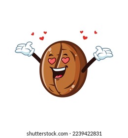 vector cartoon, character, and mascot of a coffee bean in love.
