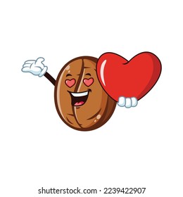 vector cartoon, character, and mascot of a coffee bean holding heart in love.