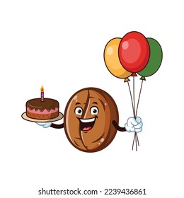 vector cartoon, character, and mascot of a coffee bean birthday party.