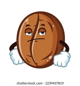 vector cartoon, character, and mascot of a coffee bean with bored face.