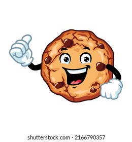 vector cartoon, character, and mascot of a cookies with thumb up hand.